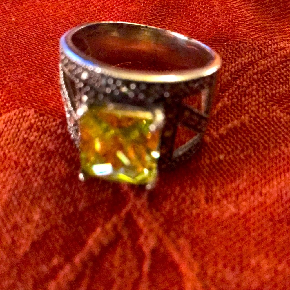 Vintage Large Silver Tone Citrine Ring, Size 8